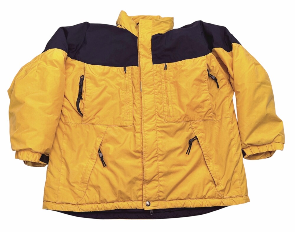Vintage 90s Arizona Jean Co Ski Jacket Mens XL Yellow Navy Colorblock Insulated